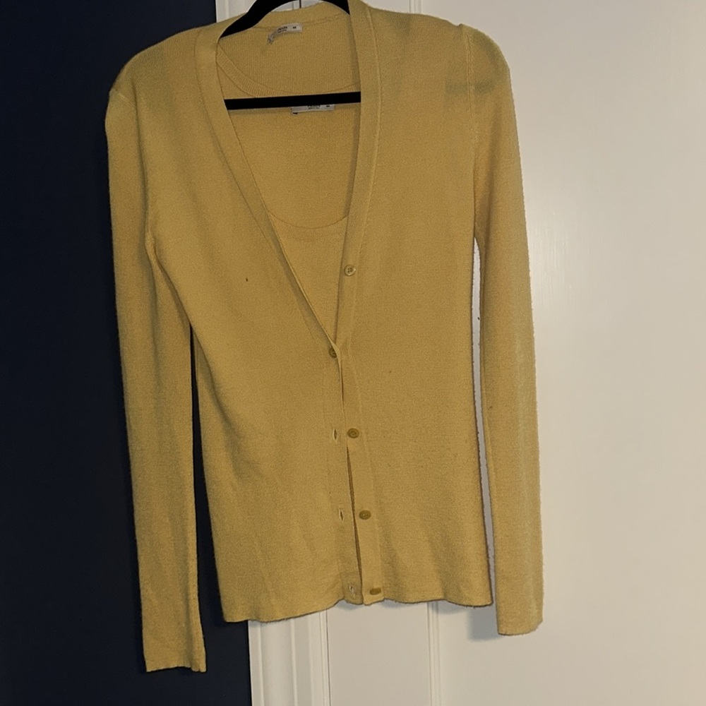 Prada vintage 44 cashmere sweater set tank and cardigan soft buttercup yellow